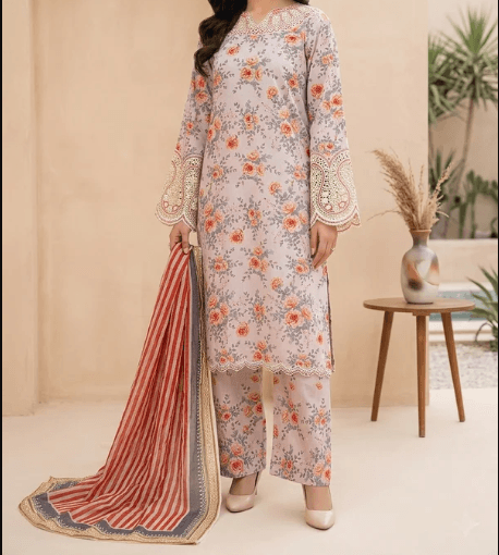 Elegant Pink Embroidered Lawn 3-Piece Festive Suit - Image 2