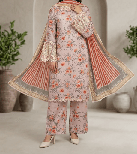 Elegant Pink Embroidered Lawn 3-Piece Festive Suit - Image 3