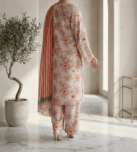 Elegant Pink Embroidered Lawn 3-Piece Festive Suit - Image 4