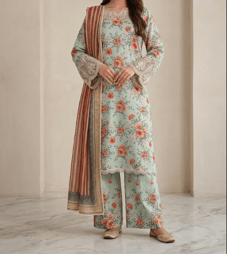 Embroidered Lawn 3 Piece Festive & Party Wear Suit - Image 1