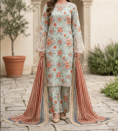 Embroidered Lawn 3 Piece Festive & Party Wear Suit - Image 3